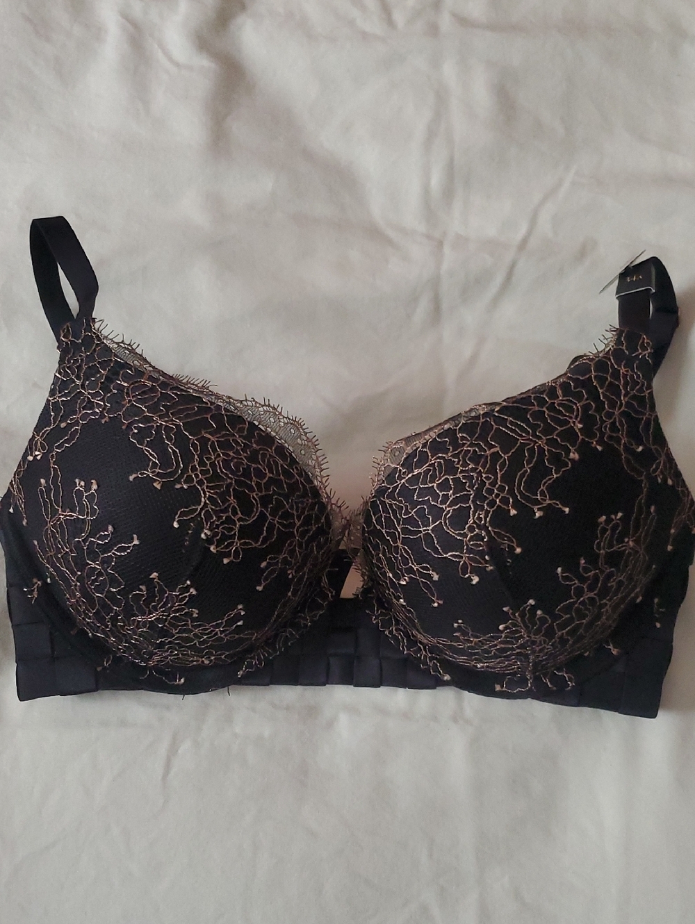 Victoria's Secret Bombshell Bra with Gold Lace Embroidery